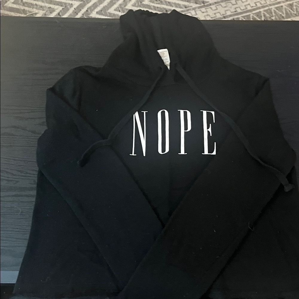 Black Crop Hoodie with Bold 'NOPE' Print